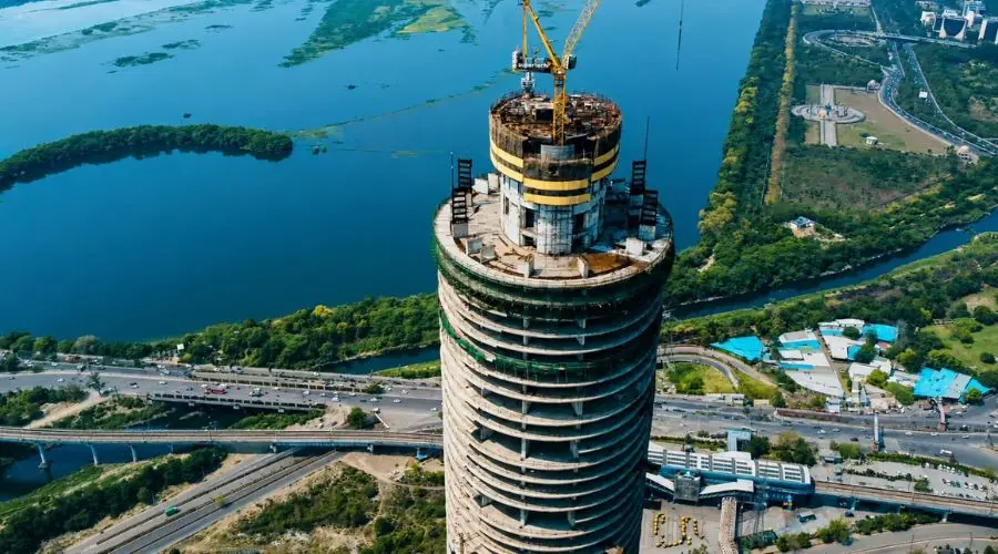 Aerial view of Supernova Spira tower Noida — Mulberry Homes service apartment
