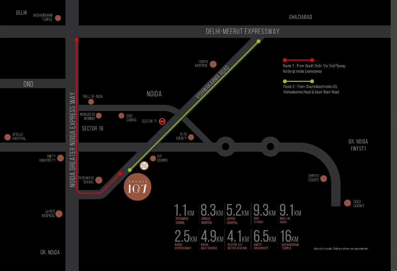 Location map of County 107 Sector 107 Noida