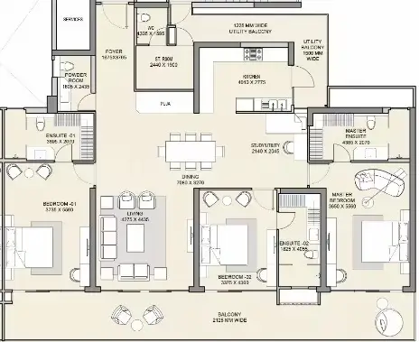 M3M Cullinan floor plan for 4 BHK premium residence Noida Sector 94 with spacious living area
