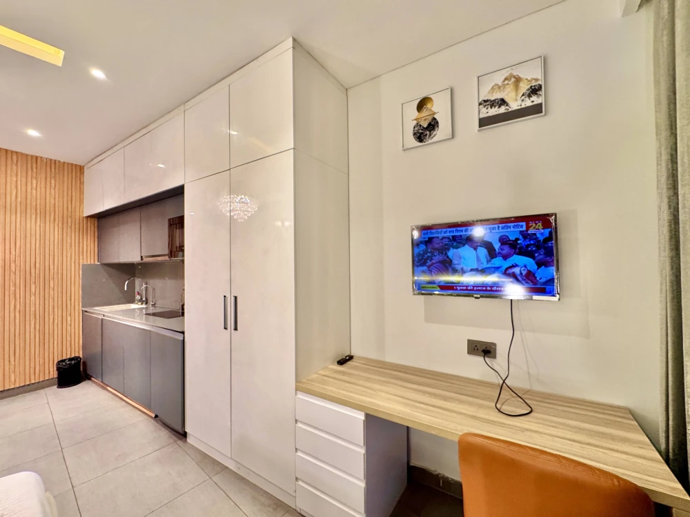 Skyline Stay 23 luxurious room decor at Supernova Spira Noida city view apartment